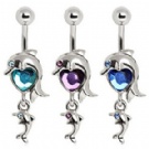 wholesale double dolphin dangle belly navel rings