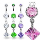wholesale surgical square zircon dangle navel ring