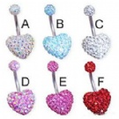 wholesale hot heart crystal surgical  belly bars