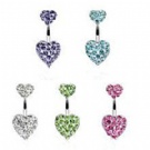 wholesale double heart crystal surgical belly bars