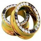 Wholesale cystal gold double flare ear plugs
